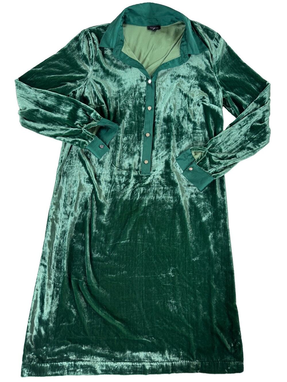 Talbots Green Velvet Shirt Dress Collared Long Sleeve Button Front Knee S